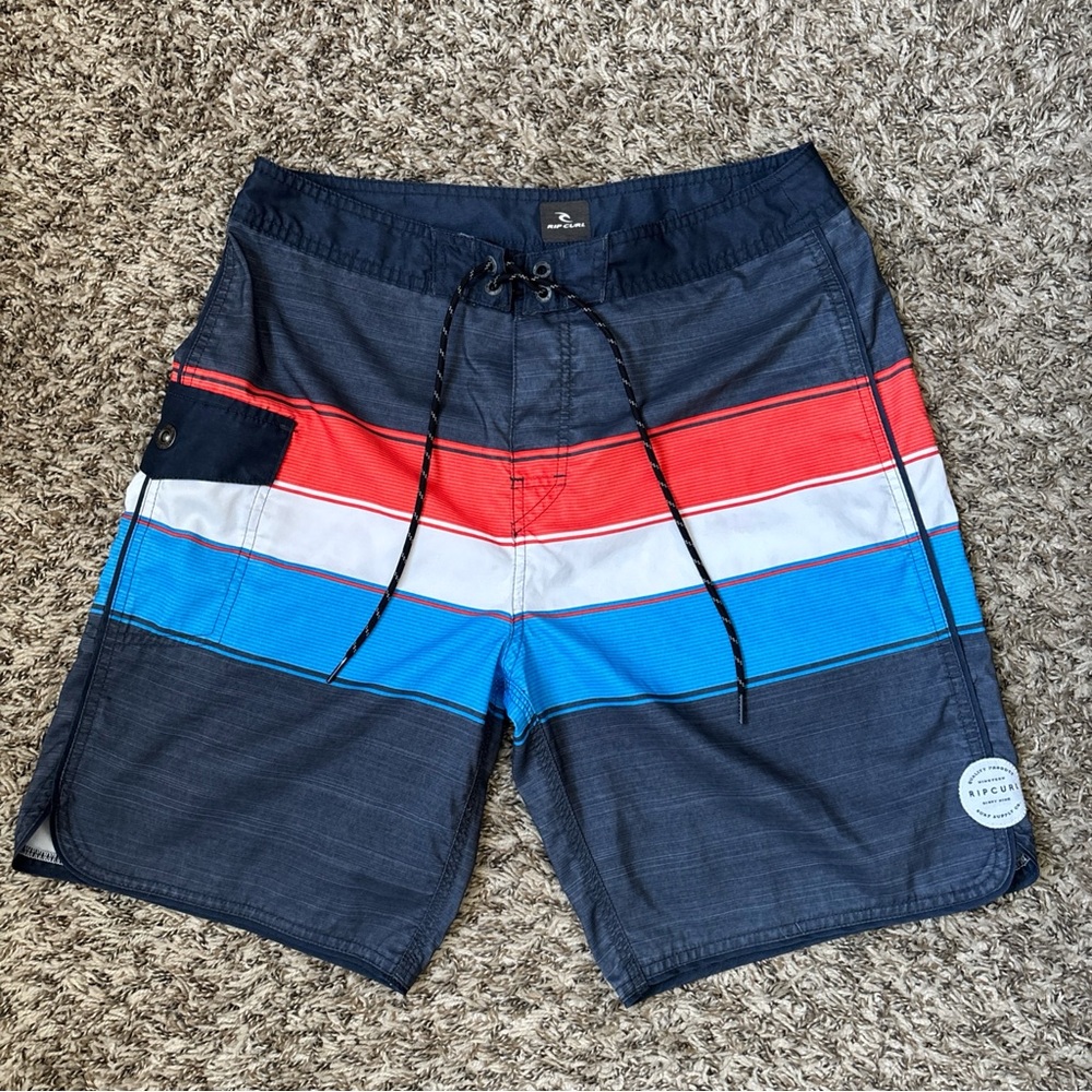 Rip Curl Mens Board Shorts Sz 30,  Red, White, Blue Striped